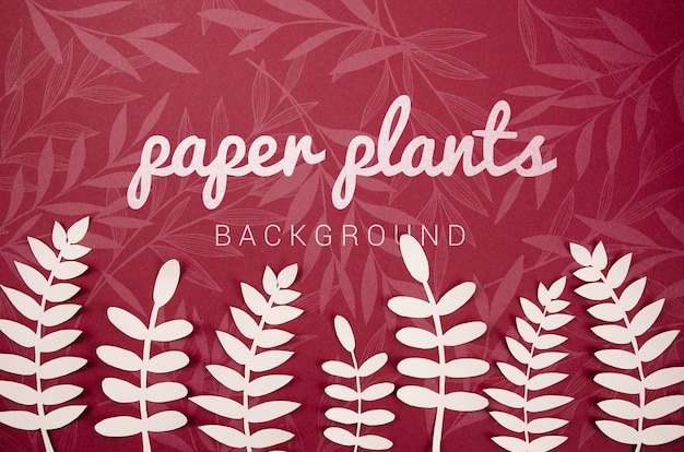 Fond De Plantes En Papier Avec Des Feuilles De Fougère