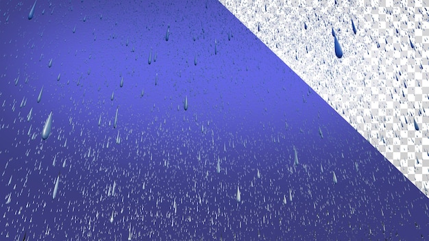 PSD fond de pluie abstrait rain texture 3d render chute de gouttes d'eau sur un fond bleu