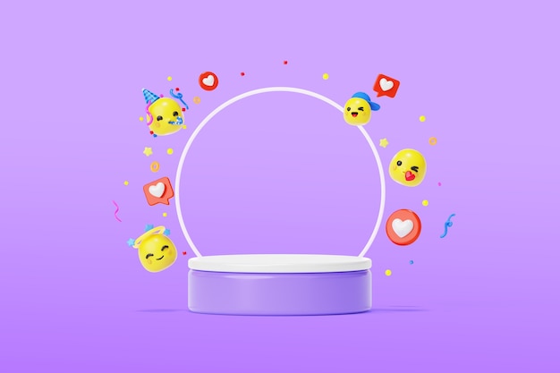 PSD fond de podium de médias sociaux 3d avec emojis