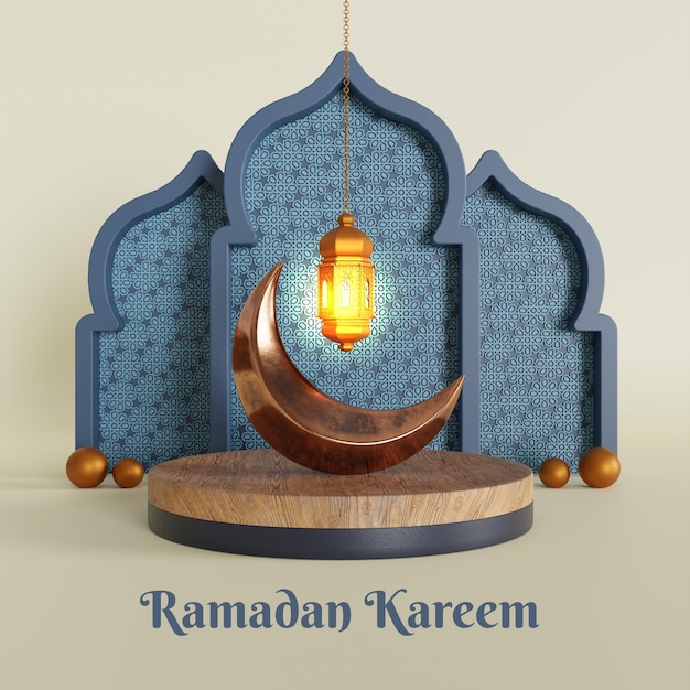 Fond de ramadan kareem 3d avec lampe et lune