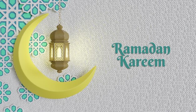 Fond de ramadan kareem 3d avec lune et ornement islamique