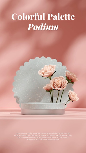 PSD fond rose rose avec podium de fond de texture de terrazzo vert dans la maquette de rendu 3d portrait