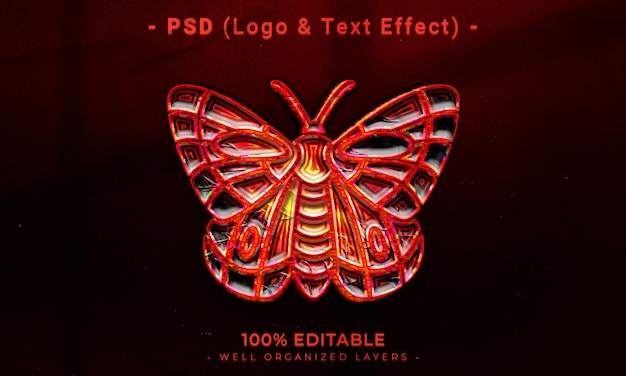 PSD un fond rouge avec les mots psd (logo et effet de texte)