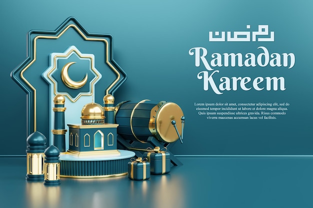 Fond De Salutation Islamique Ramadan Kareem Avec Lanterne De Croissant De Lune Et Ornements D'objet De Décoration Islamique Copie Texte Fond Islamique