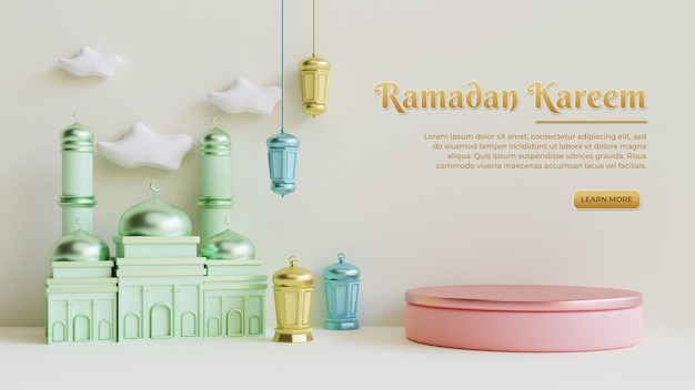 Fond de salutations du ramadan kareem avec décoration festive islamique 3d réaliste et colorée