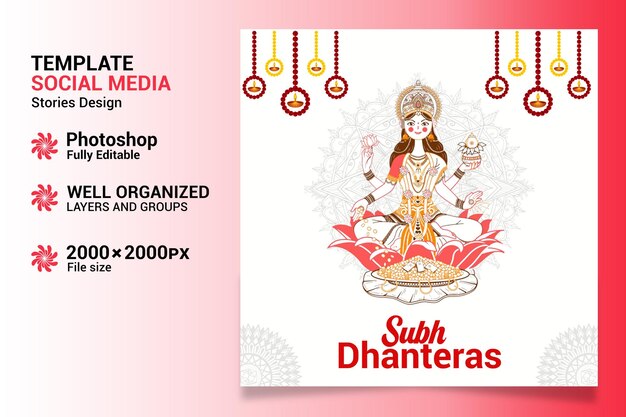 PSD fond shubh dhanteras avec pot de pièces d'or et motif floral