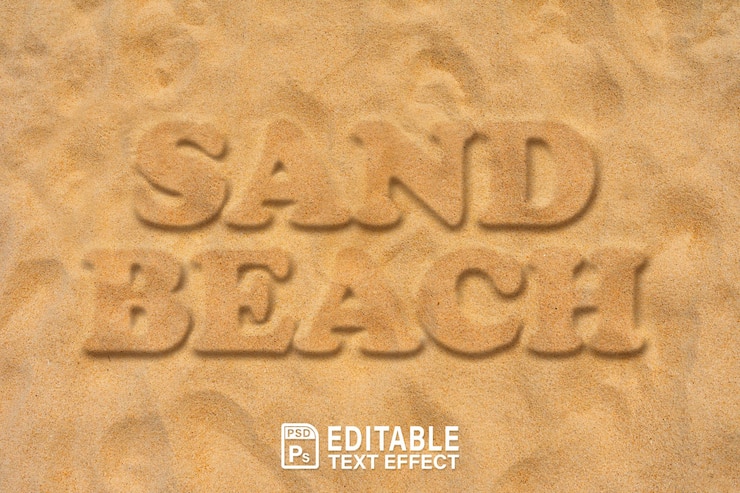 PSD fond texturé de sable avec les mots plage de sable dessus
