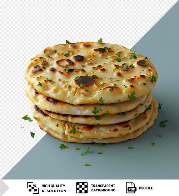 PSD fond transparent avec un aloo paratha isolé sur une table bleue