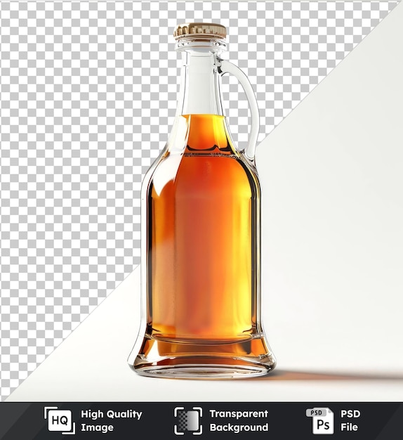 PSD fond transparent avec bouteille de kombucha isolée et poignée en verre