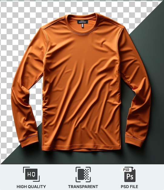 PSD fond transparent avec une chemise orange isolée sur un mur bleu