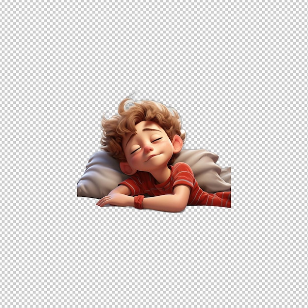 PSD fond transparent dans le style de dessin animé 3d de european kid sleeping