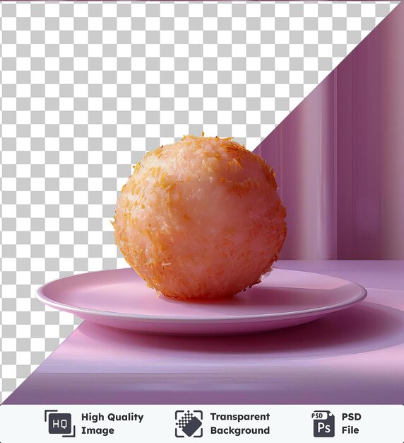 Fond Transparent Avec Un Donut Korokke Isolé Sur Une Plaque Blanche Placée Sur Un Fond Rose Et Transparent Avec Une Ombre Rose Au Premier Plan