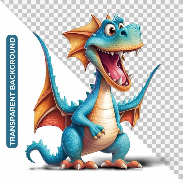 Fond transparent de dragon de dessin animé souriant mignon heureux