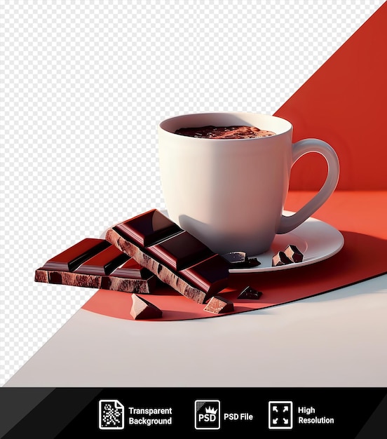 PSD fond transparent avec du chocolat chaud isolé et une tasse de café sur une soucoupe png psd