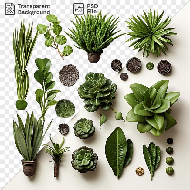 PSD fond transparent ensemble de collection de plantes exotiques d'intérieur avec des plantes vertes dans de petits pots affichées sur un fond transparent