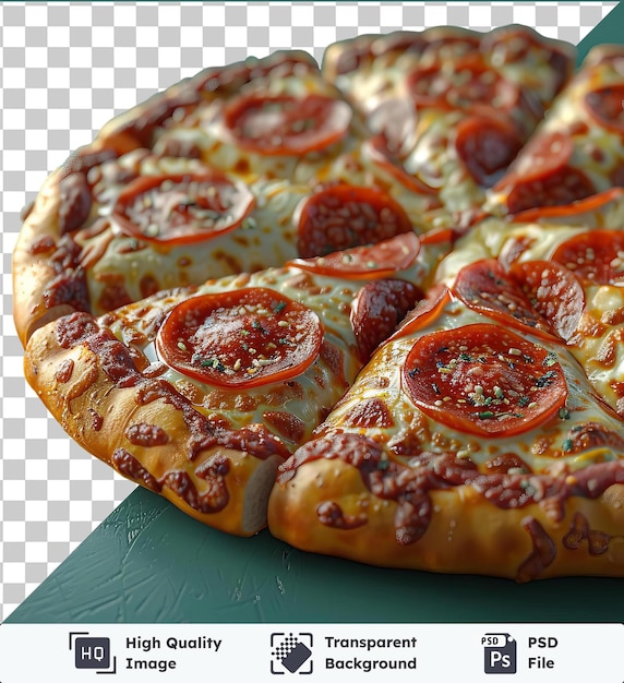 PSD le fond transparent est une pizza au pepperoni sur une table bleue.