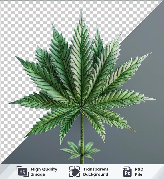 PSD fond transparent avec une feuille de cannabis isolée sur un fond gris