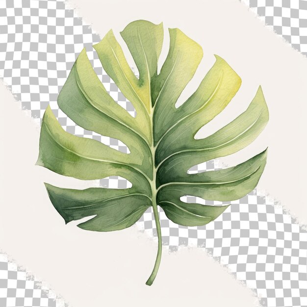 PSD fond transparent avec feuille tropicale isolée dans un style aquarelle