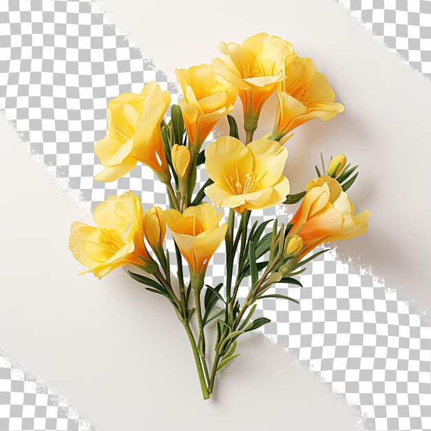 PSD fond transparent de fleurs de freesia isolées jaunes