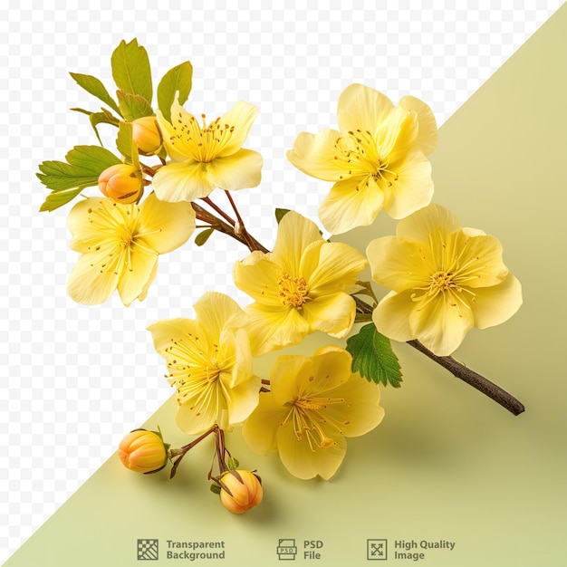 PSD fond transparent avec des fleurs isolées d'arbres de coton de soie jaune, y compris le chemin de coupe