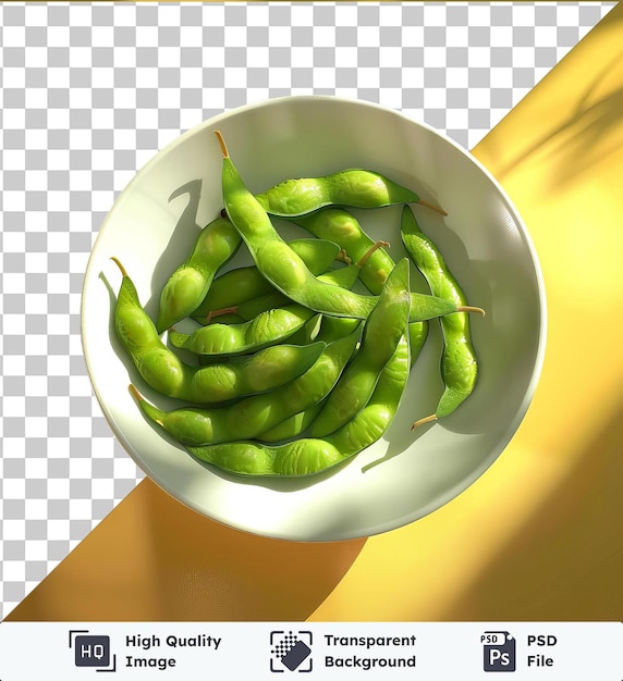 PSD fond transparent avec des haricots d'edamame isolés dans un bol blanc