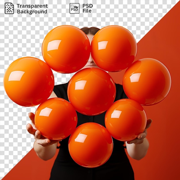 PSD fond transparent jongleurs photographiques réalistes boules et ballons y compris des ballons orange et rouge une main blanche et un pantalon noir disposés d'une manière ludique