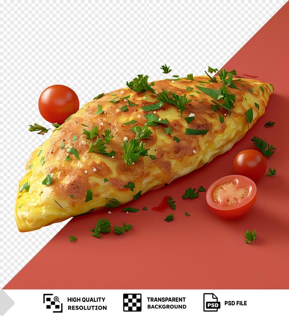 Fond Transparent Avec Des Omelettes Isolées De Tomates Et D'herbes Sur Une Surface Rouge Png Psd