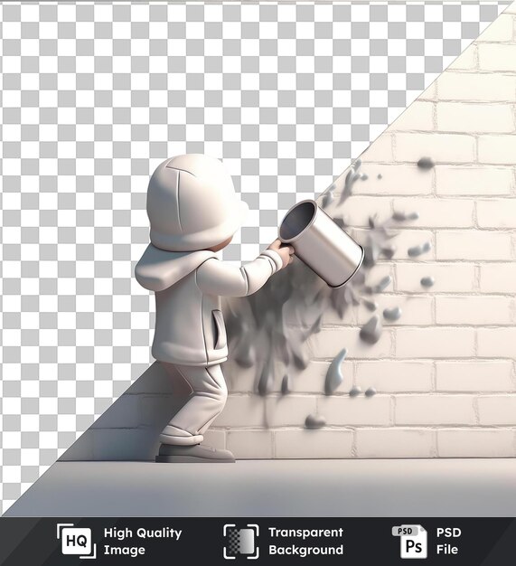 PSD fond transparent psd 3d vandale spray de dessins animés peignant un mur