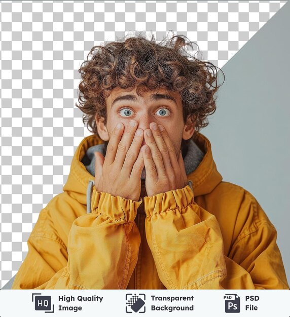 PSD fond transparent psd un portrait d'un jeune homme couvrant sa bouche avec ses mains semble choqué isolé sur un isolateur blanc