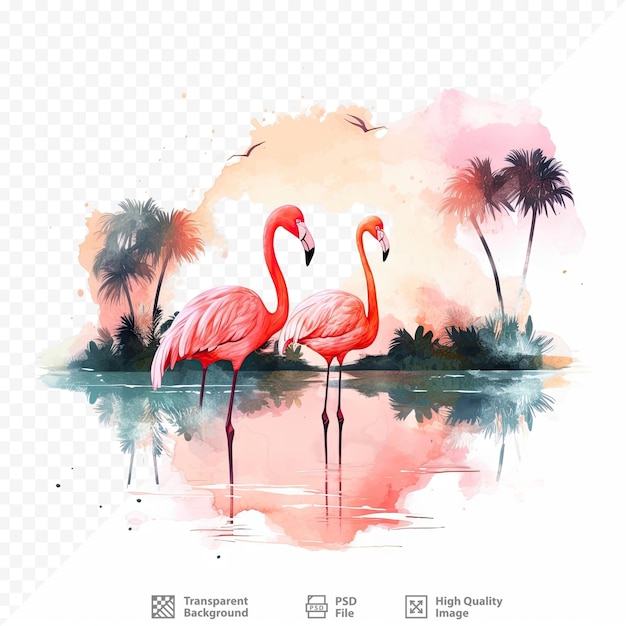 PSD fond transparent avec des silhouettes aquarelles de flamants roses clip art