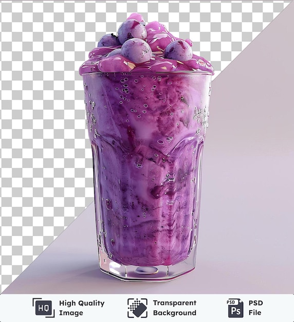 PSD fond transparent avec un smoothie de bleuet glacé isolé dans un verre