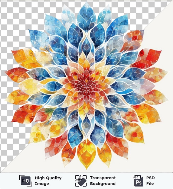 PSD fond transparent avec un symbole de mosaïque vectoriel abstrait isolé caléidoscope mandala multicolore sur un fond isolé