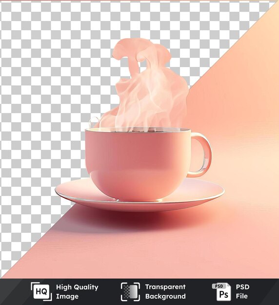 PSD fond transparent avec une tasse de café à la vapeur isolée sur une soucoupe