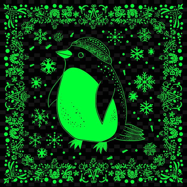 PSD un fond vert et noir avec un pingouin de neige au centre