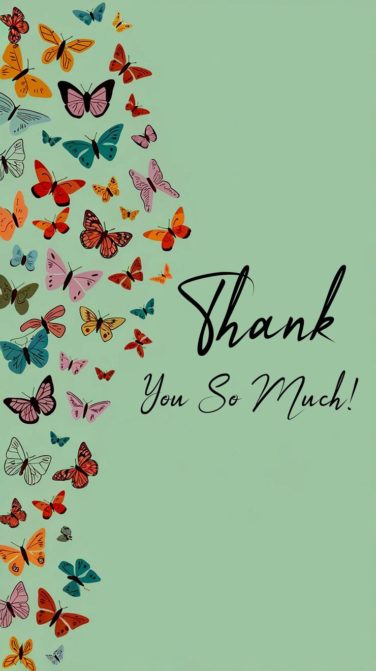 PSD un fond vert avec des papillons et une citation de merci beaucoup