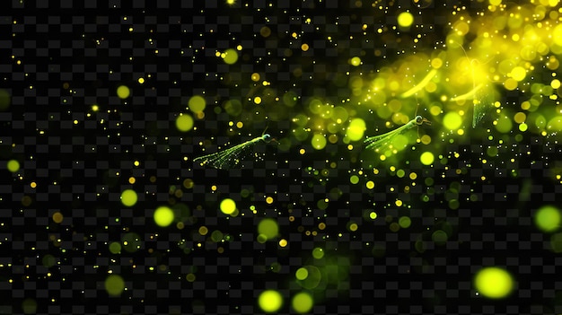 PSD un fond vert avec des particules jaunes et des étoiles