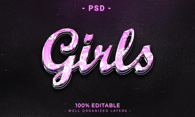 PSD un fond violet avec le mot filles dessus