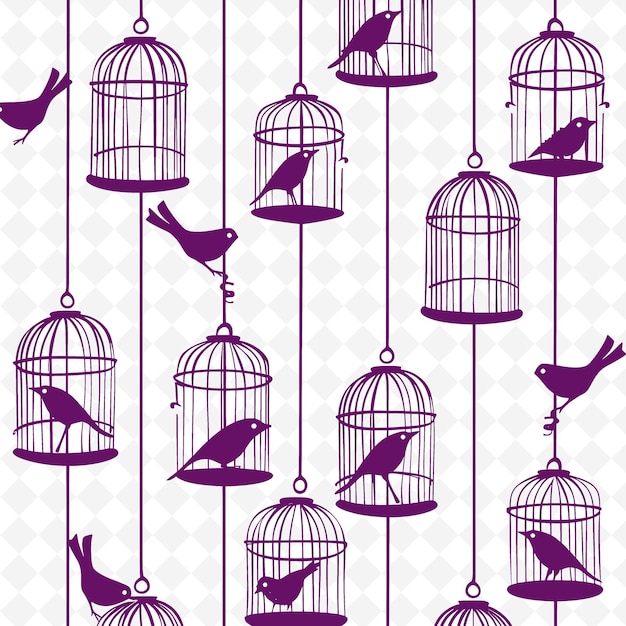 PSD un fond violet et rose avec des oiseaux dans une cage