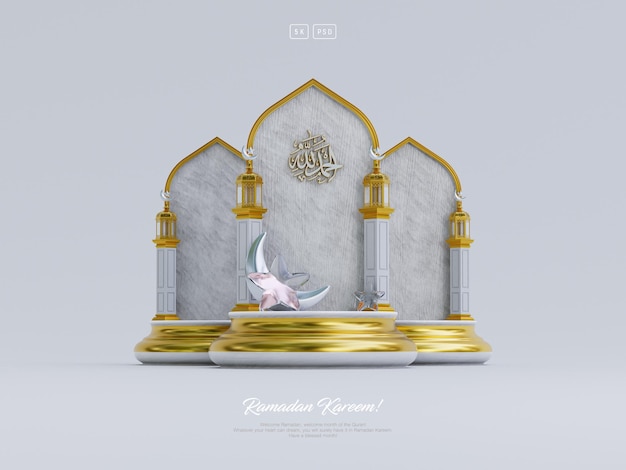 Fond De Voeux Islamique Ramadan Kareem Et Eid Avec Des Ornements De Croissant De Mosquée Mignon Podium