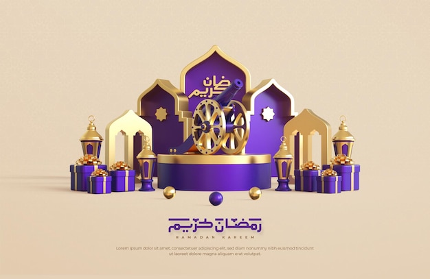 Fond De Voeux Ramadan Kareem Avec éléments Décoratifs Festifs Islamiques 3d Réalistes