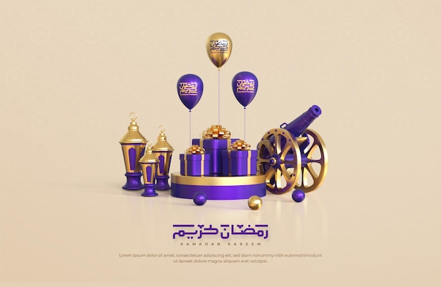 Fond De Voeux Ramadan Kareem Avec éléments Décoratifs Festifs Islamiques 3d Réalistes