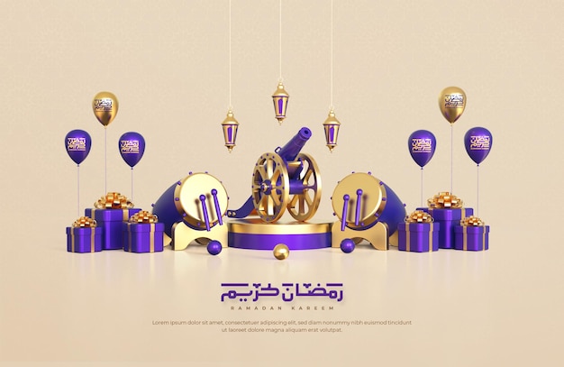 Fond De Voeux Ramadan Kareem Avec éléments Décoratifs Festifs Islamiques 3d Réalistes