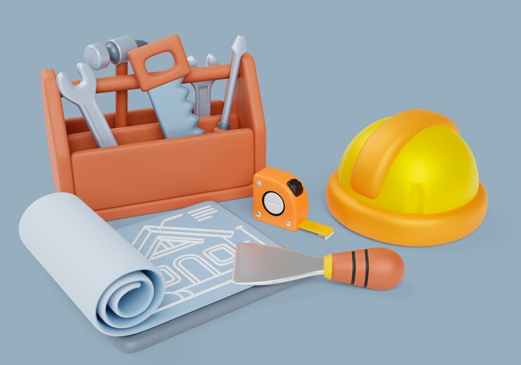 PSD fondo 3d con elementos de arquitectura e ingeniería.