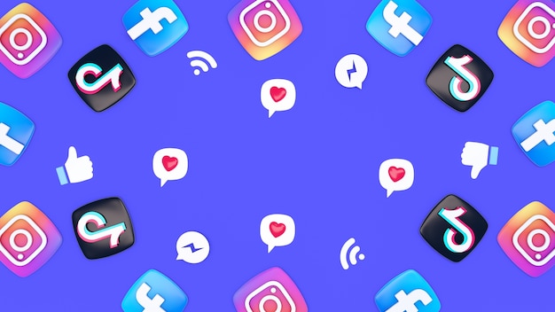 PSD fondo 3d con elementos de redes sociales.