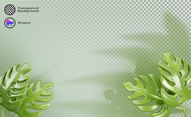fondo 3d con hojas de monstera y sombra en pared verde claro render anuncio de verano tropical con hoja de planta exótica espacio vacío para spa producto de belleza y presentación de viajes
