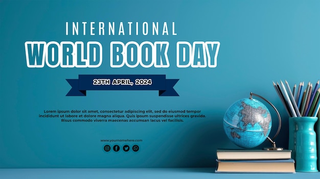 PSD fondo abstracto azul gradiente con una pila de libros con el concepto del día mundial del libro