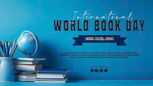 PSD fondo abstracto azul gradiente con una pila de libros con el concepto del día mundial del libro