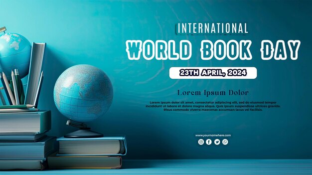 PSD fondo abstracto azul gradiente con una pila de libros con el concepto del día mundial del libro