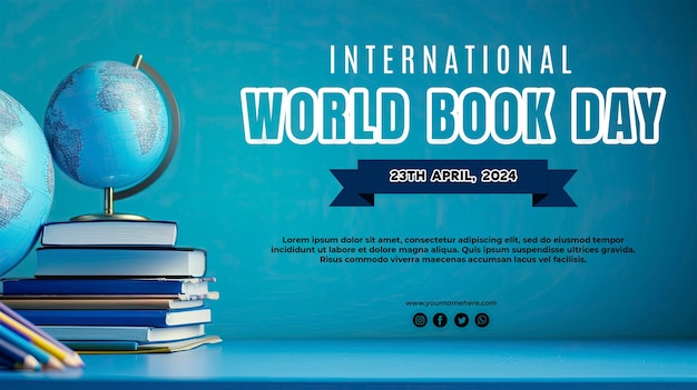 Fondo abstracto azul gradiente con una pila de libros con el concepto del día mundial del libro