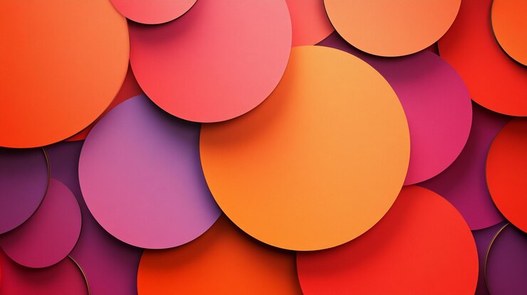 PSD fondo abstracto de círculos superpuestos en tonos de rojo naranja y púrpura
